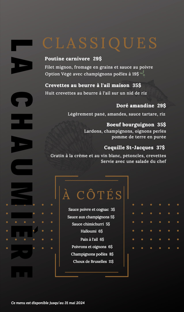 Menus Restaurant La Chaumière de Joliette