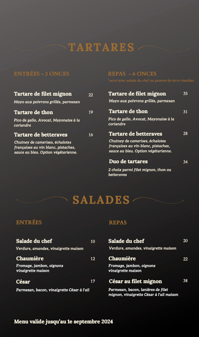 Menus – Restaurant La Chaumière de Joliette