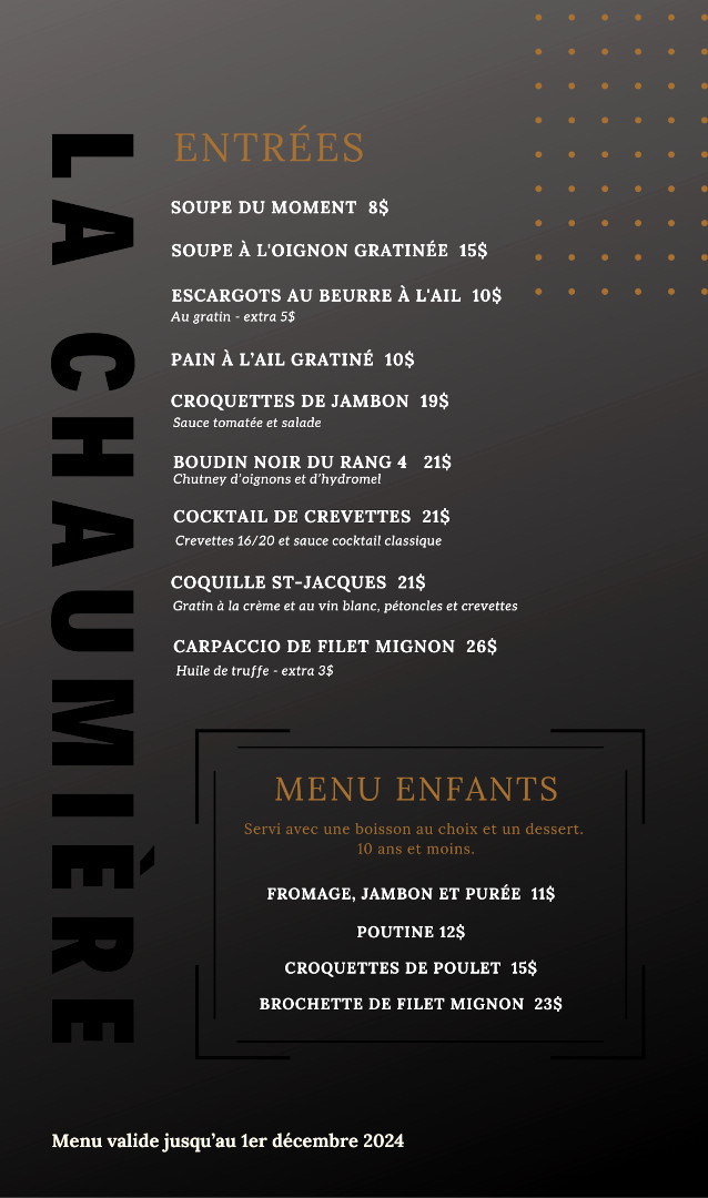 Menus – Restaurant La Chaumière de Joliette